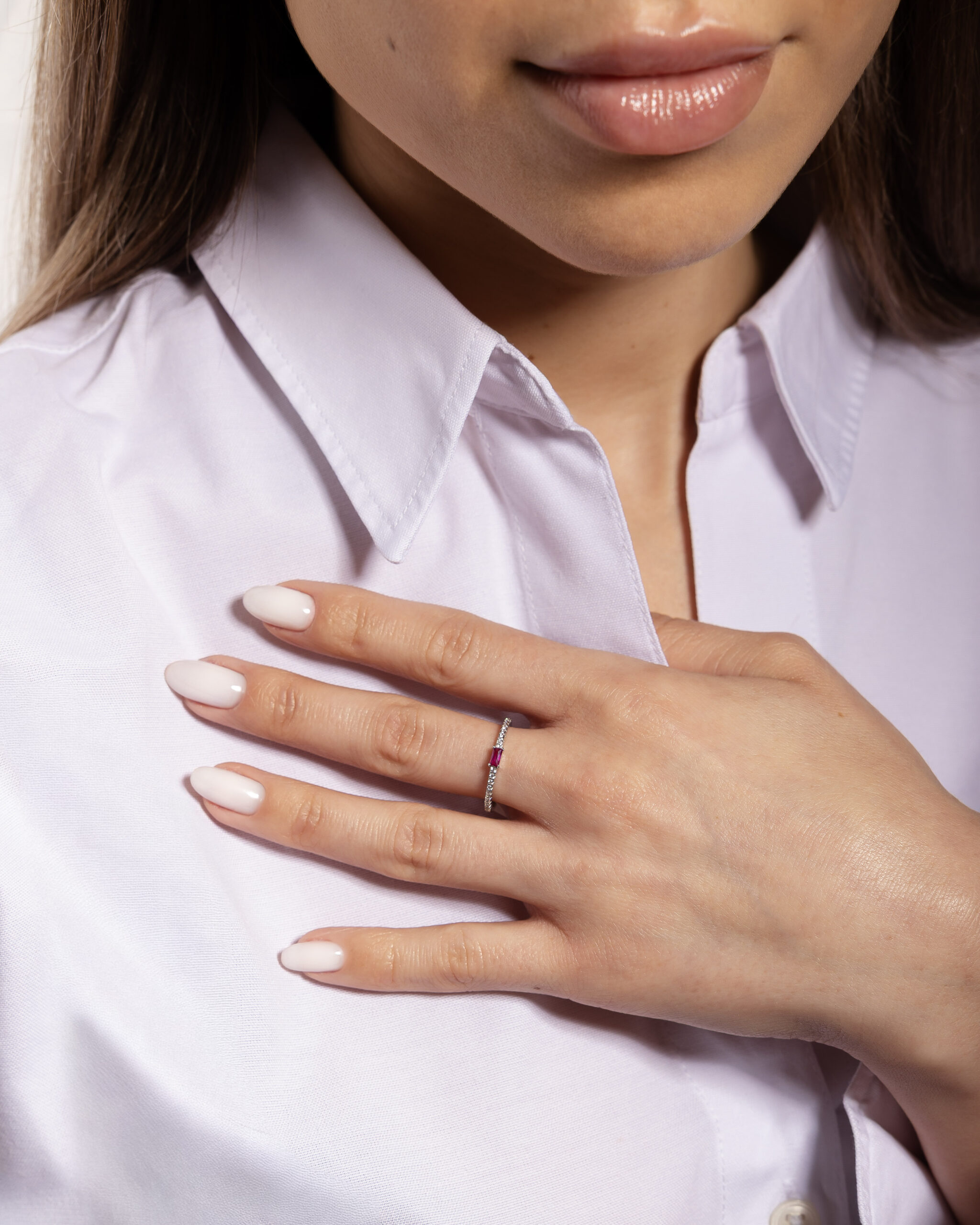 Bague en argent 925 avec pierre framboise et blanche