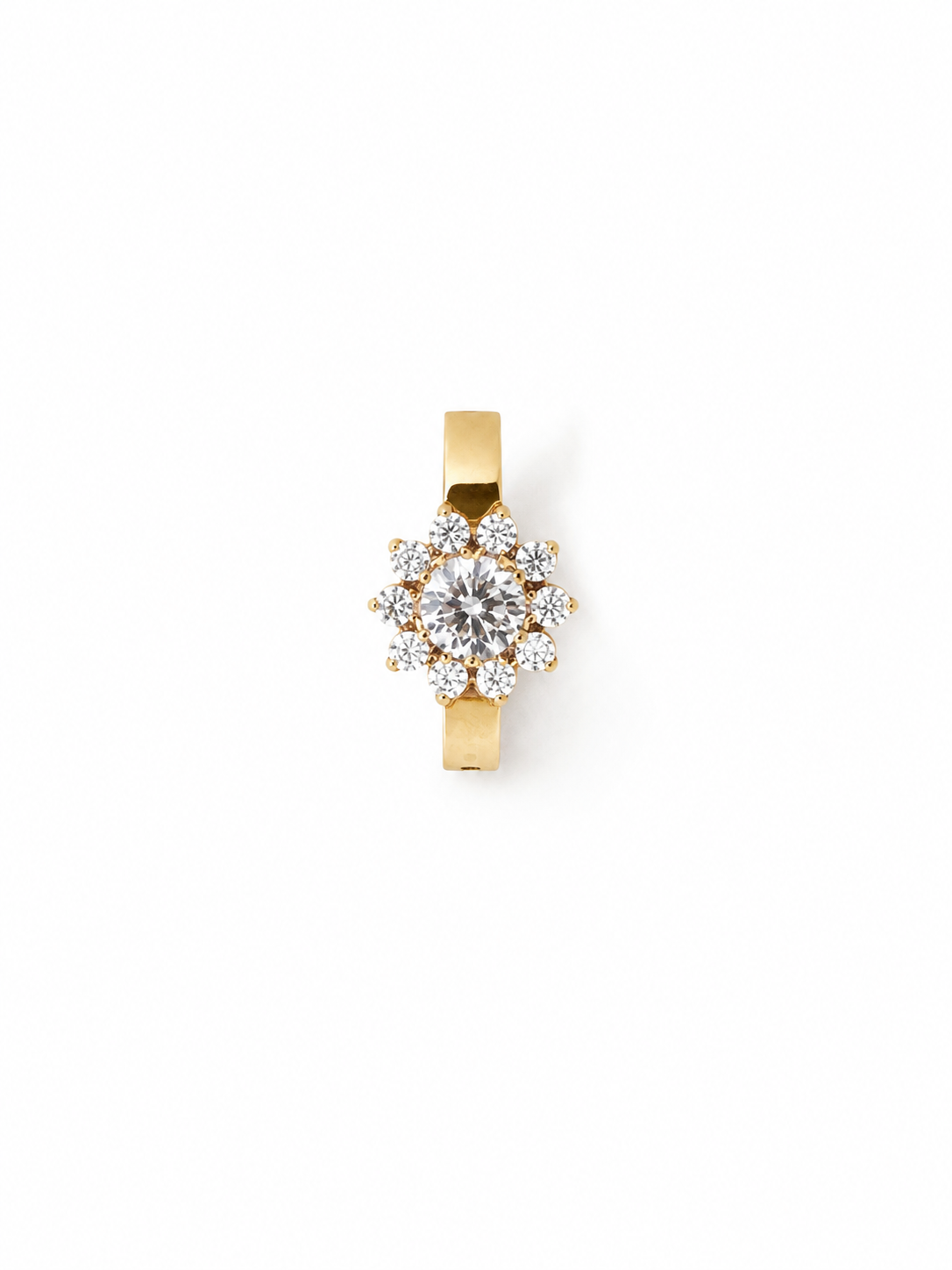 Piercing de nombril doré en titane ASTM F-136, orné d’un motif floral serti de zirconias premium.